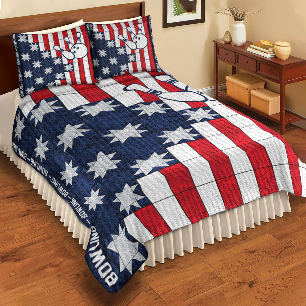 Patriotic Bowling Pattern Quilt Bedding Set TL110606QS