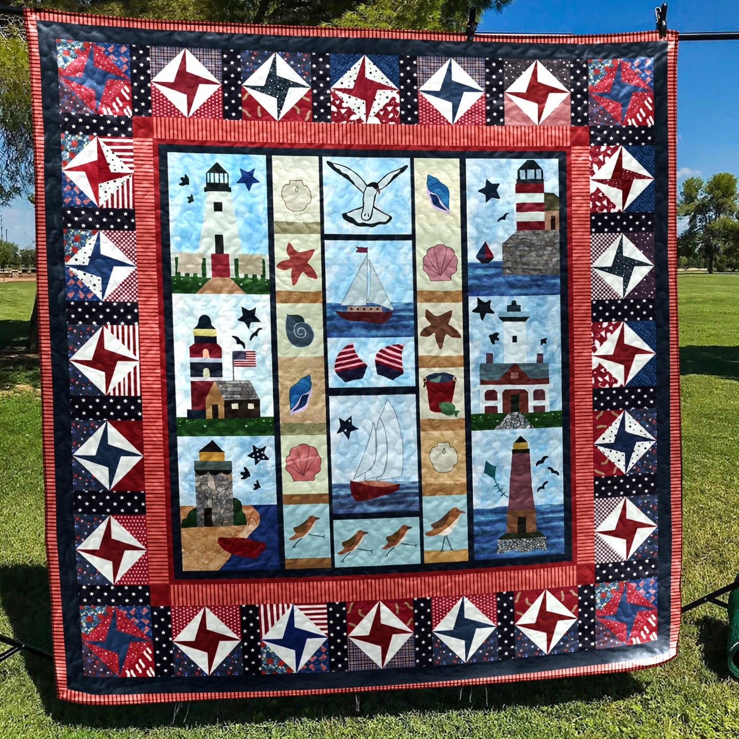 Patriotic Lighthouse Quilt Blanket HN080601M