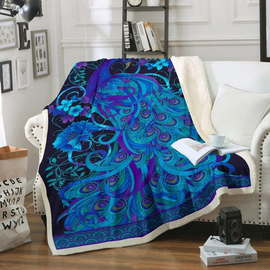 Peacock DD300873F Sherpa Fleece Blanket