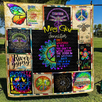 Personalized Girl Peace Love Hippie Quilt Blanket TL280605Y