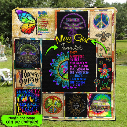 Personalized Girl Peace Love Hippie Quilt Blanket TL280605Y