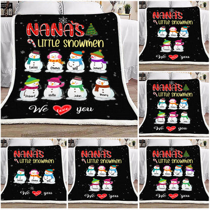 Personalized Grandparent's Little Snowmen With Grandkids Christmas Sherpa Fleece Blanket TM151004