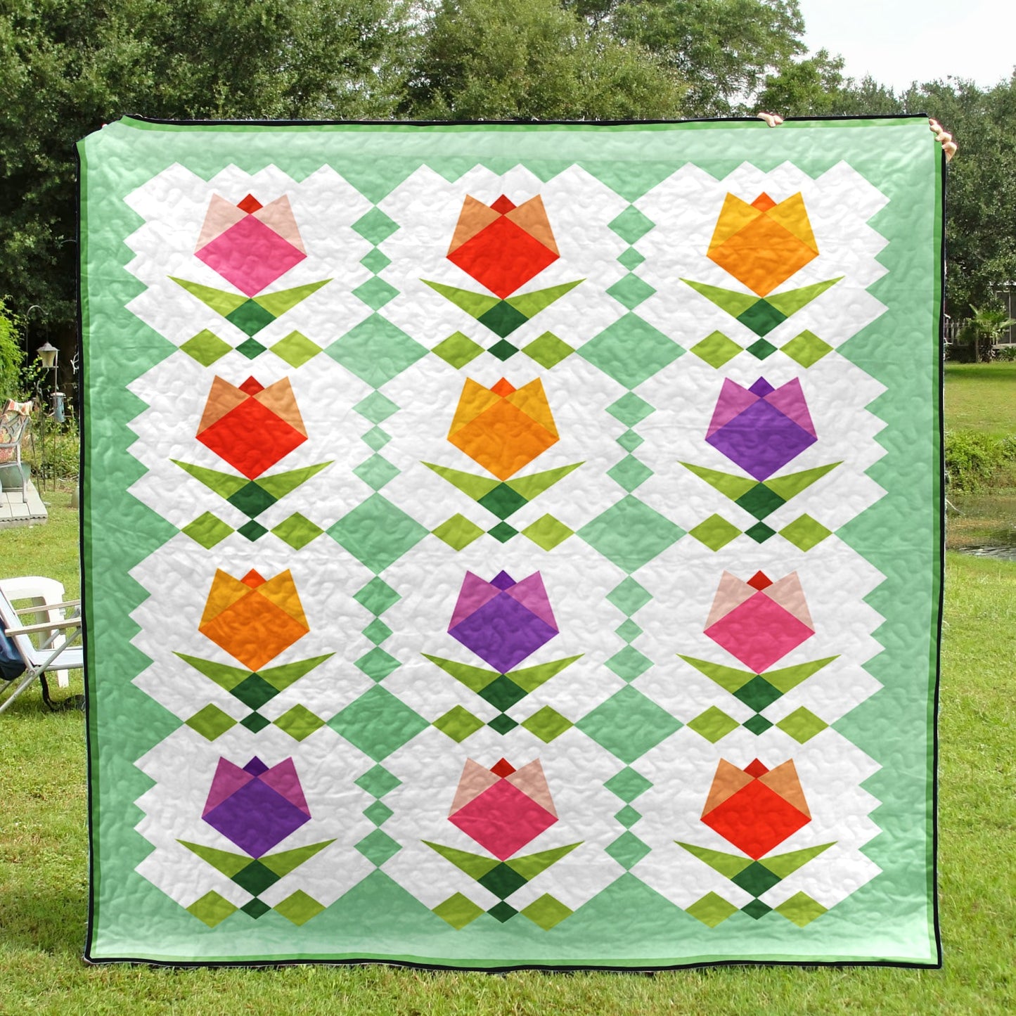 Pieced Flower Quilt Blanket HM040701M