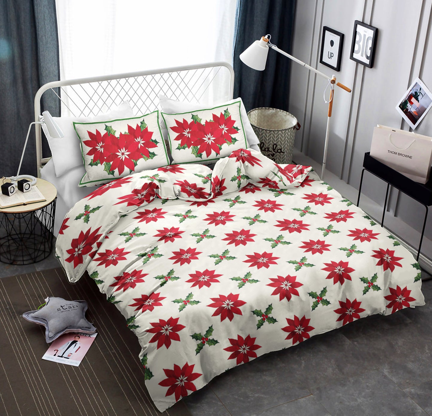 Poinsettia And Holly Christmas CLH2110122B Bedding Sets