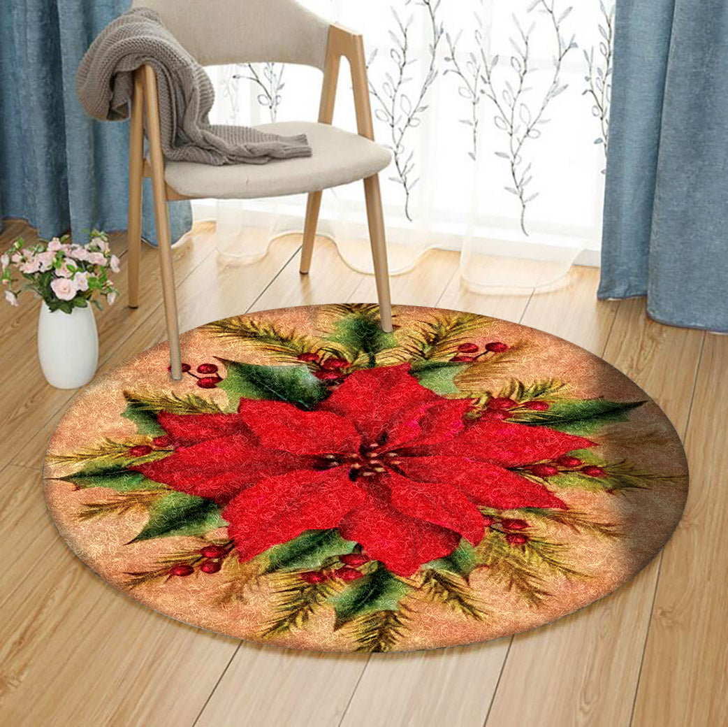 Poinsettia Christmas ML2110071RR Round Area Rug