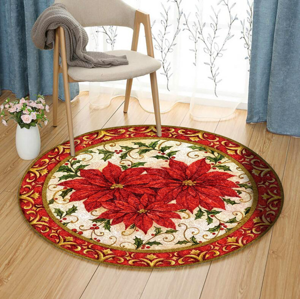 Poinsettia Christmas ML2110072RR Round Area Rug