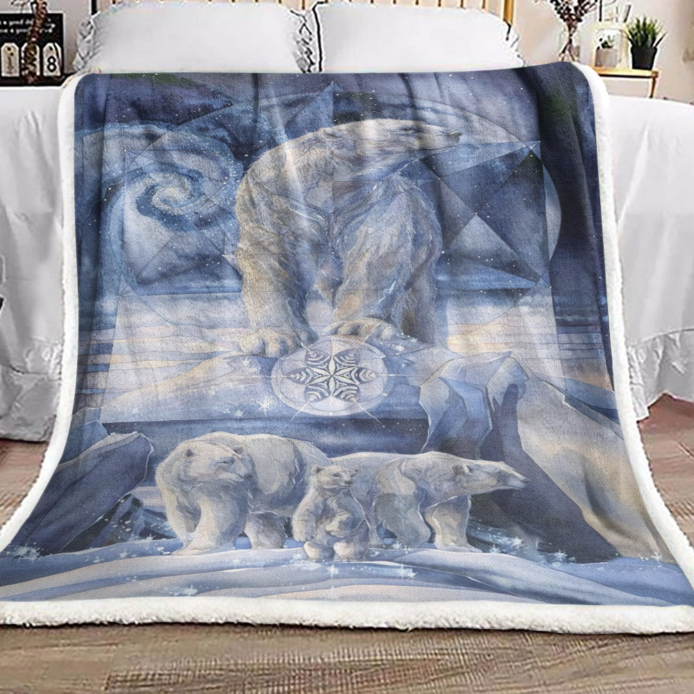 Polar Bear Family In Starry Night DD0510224F Sherpa Fleece Blanket