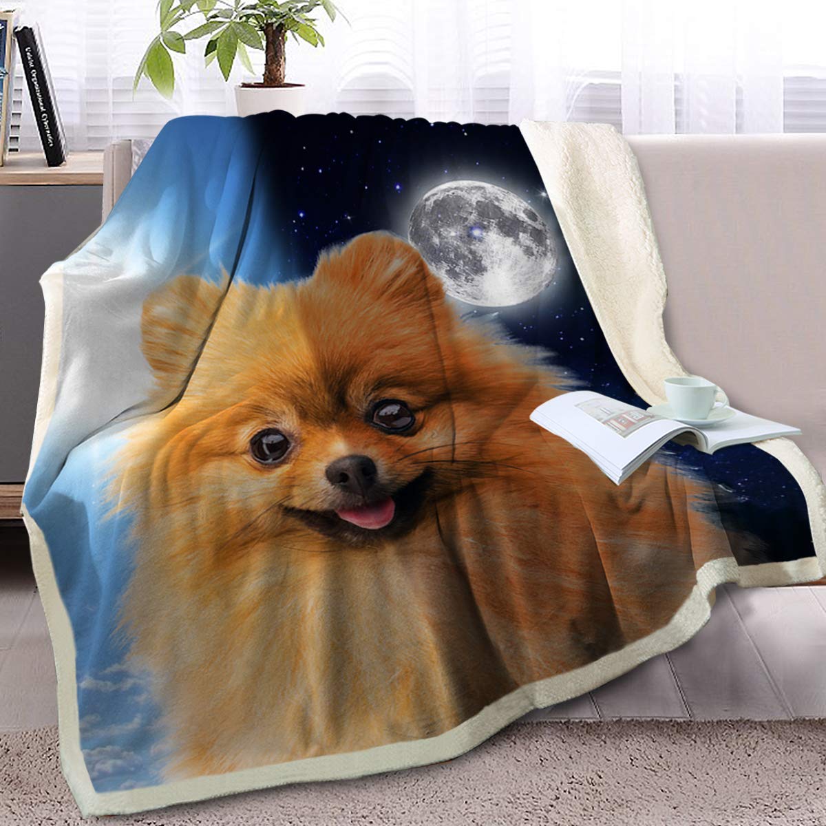 Pomeranian And Moon CLA1010177F Sherpa Fleece Blanket