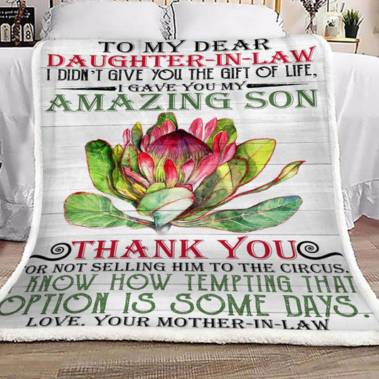 Protea Flower To My Dear Daughter In Law Love Your Mother In Law CL18110214MDF Sherpa Fleece Blanket