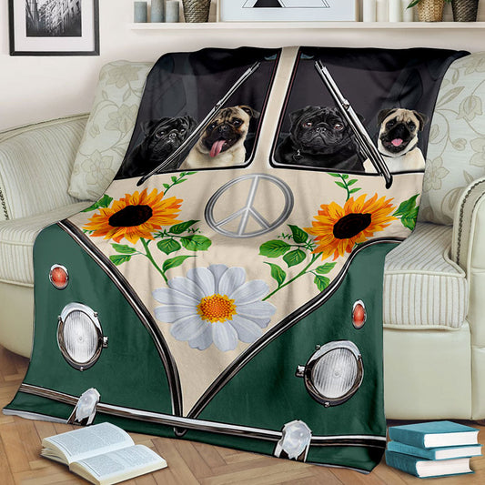 Pug Hippie Bus Sherpa Fleece Blanket ND121012