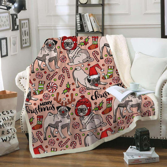 Pug Christmas CL140871MD Sherpa Fleece Blanket