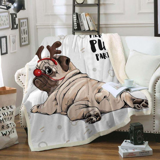 Pug Christmas CL150850MD Sherpa Fleece Blanket