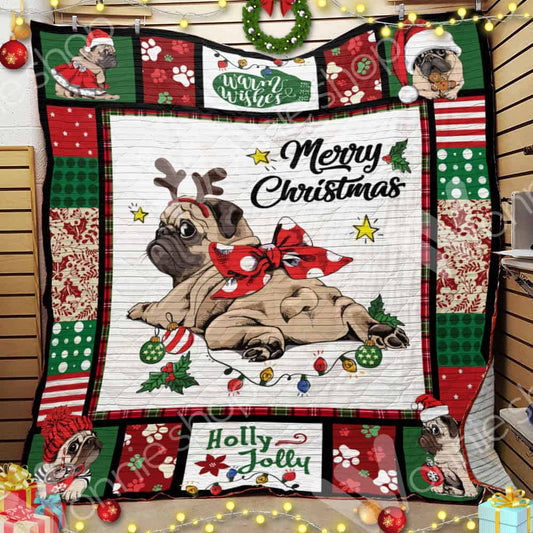 Pug Christmas CL15100285MDQ Quilt Blanket