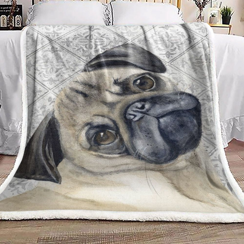 Pug DV0110201F Sherpa Fleece Blanket