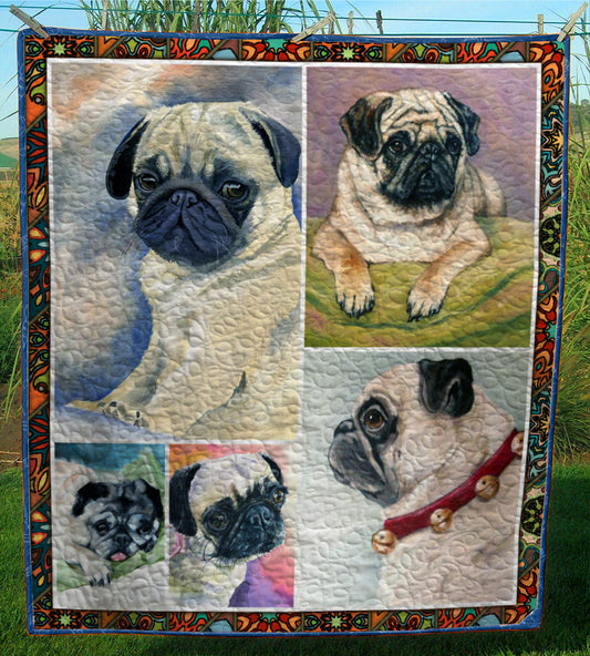 Pug Dog CL28101013MDQ Quilt Blanket