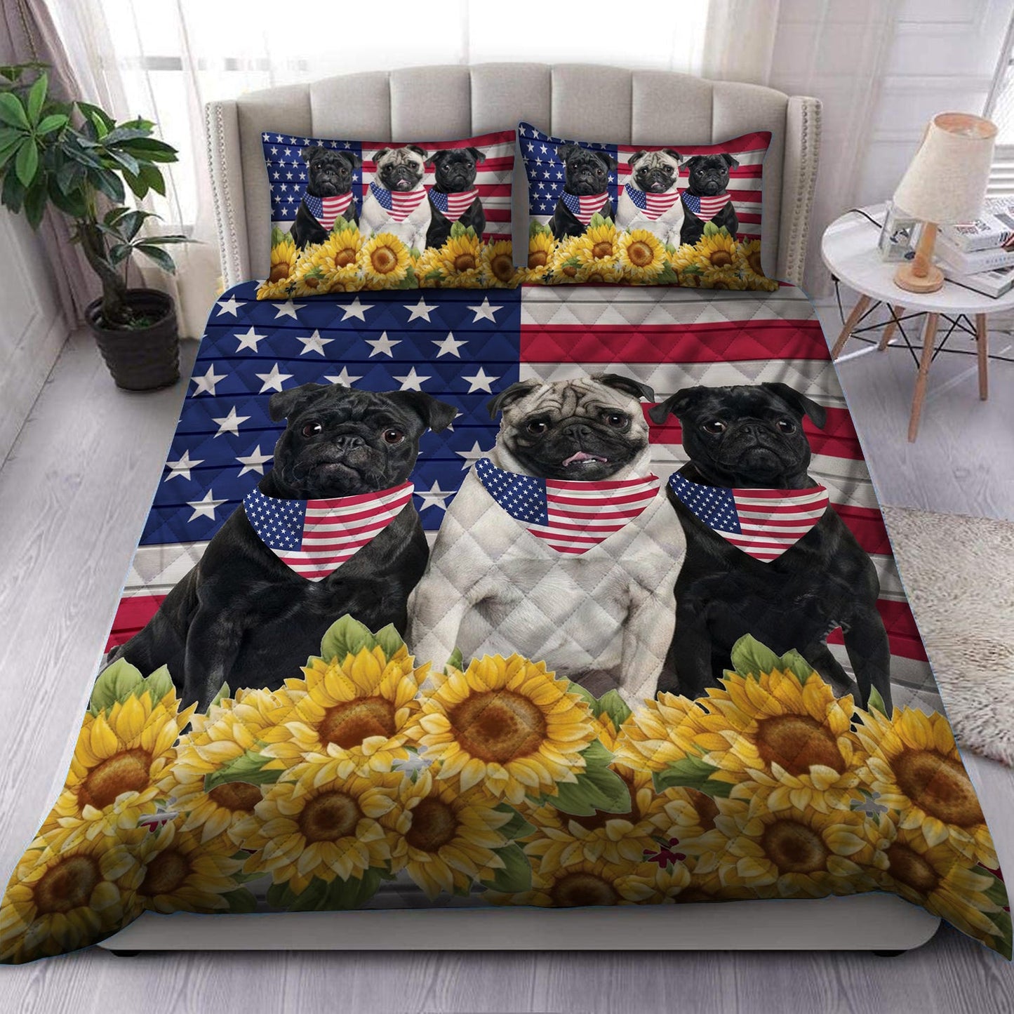 Sunflower Pugs Quilt Bed Sheet HM290908D