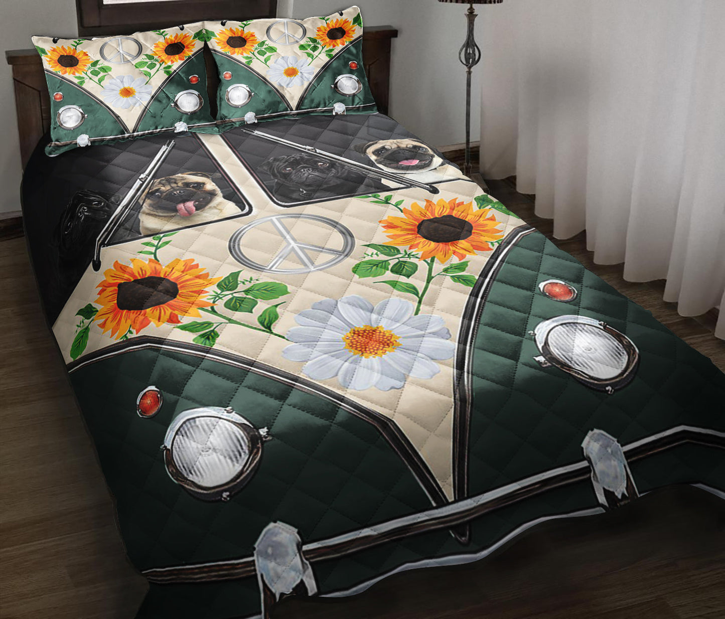 Pug Hippie Bus Quilt Bedding Set ND180909