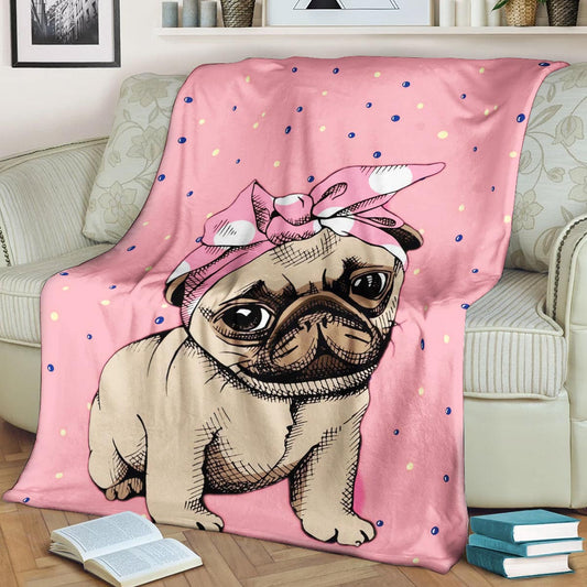Pug BL300876F Sherpa Fleece Blanket