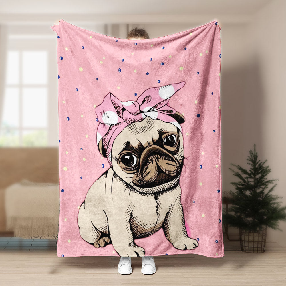 Pug BL300876F Sherpa Fleece Blanket