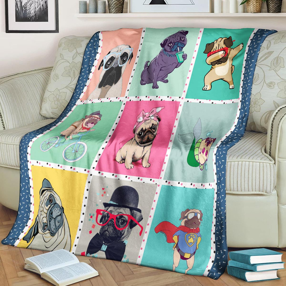 Pug CLP270851 Sherpa Fleece Blanket
