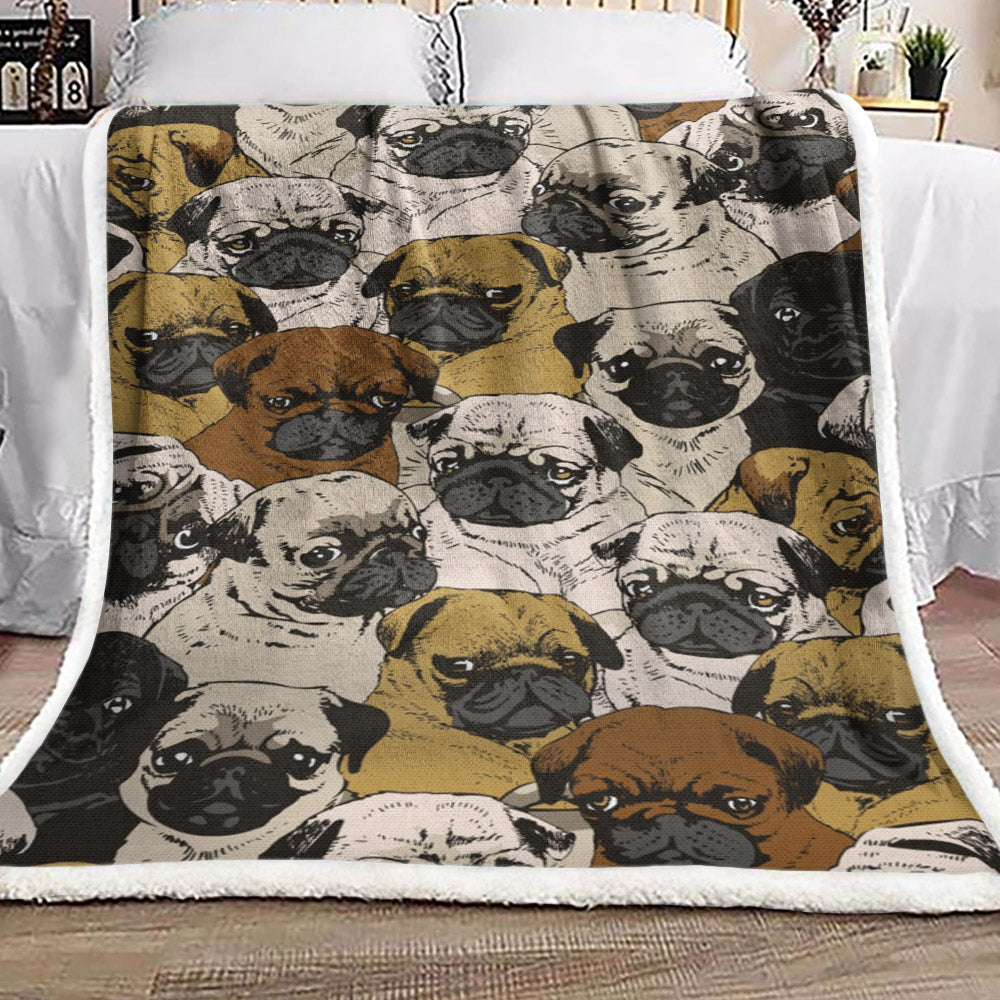 Pug DN2210185F Sherpa Fleece Blanket
