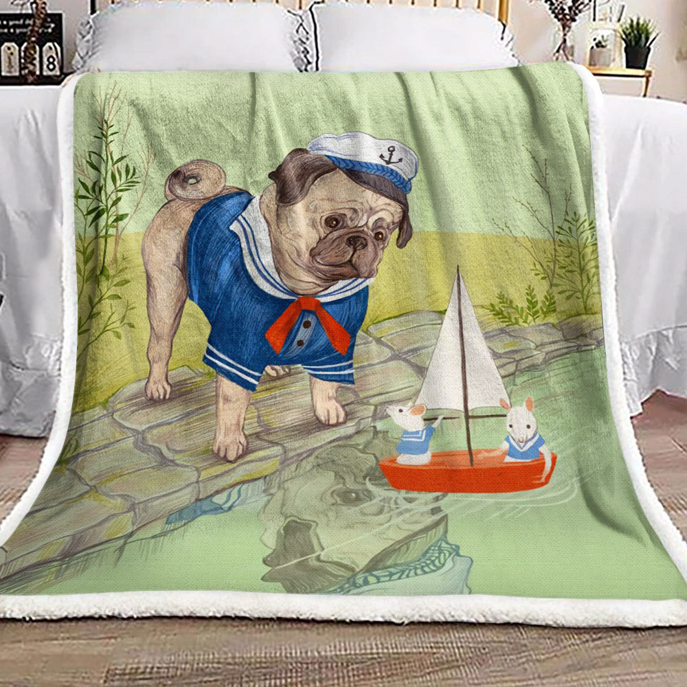 Pug The Sailor BT0211224F Sherpa Fleece Blanket