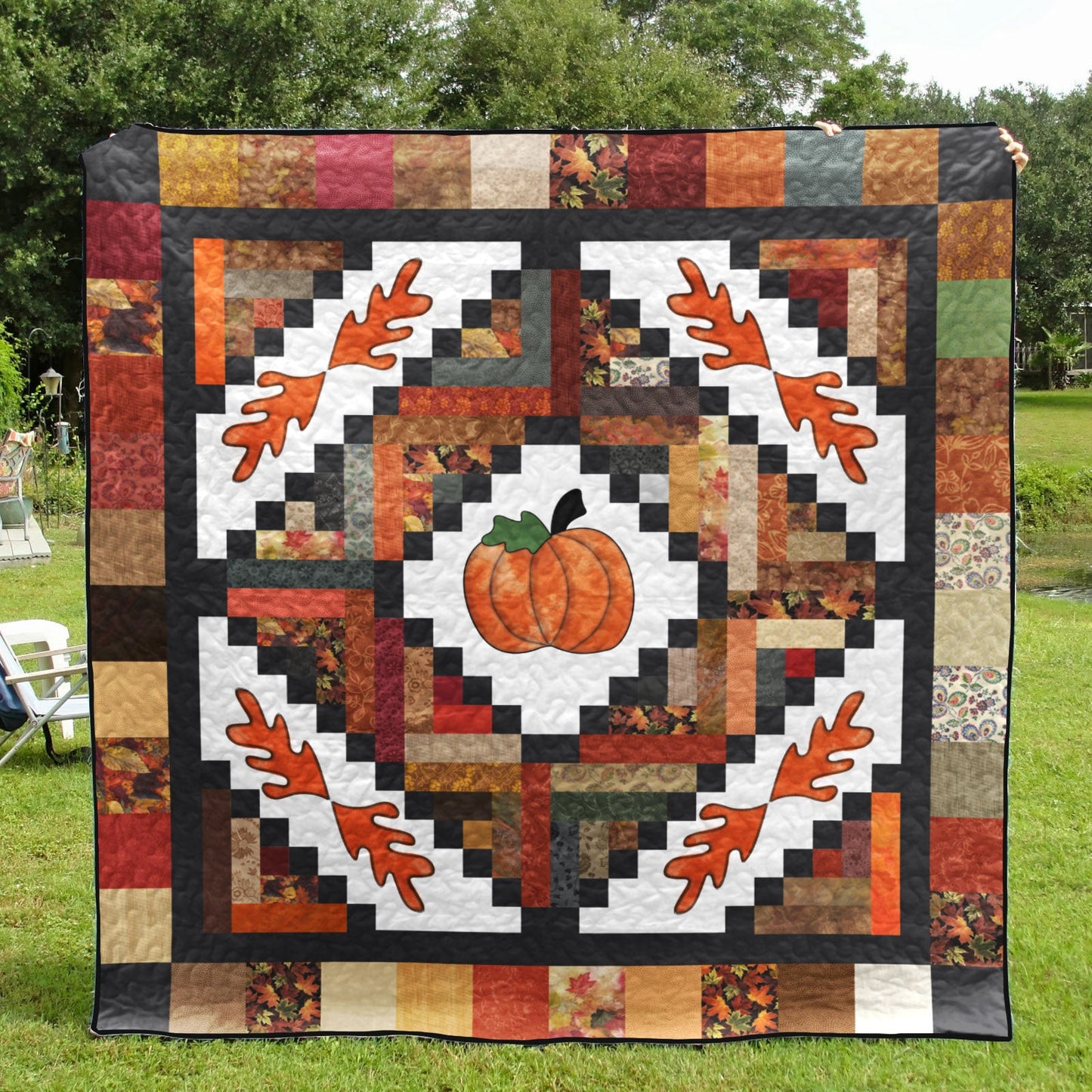 Pumpkin Log Cabin CLM30110900Q Quilt Blanket