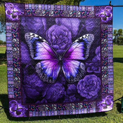 Purple Butterfly Flower CLA0710605Q Art Quilt