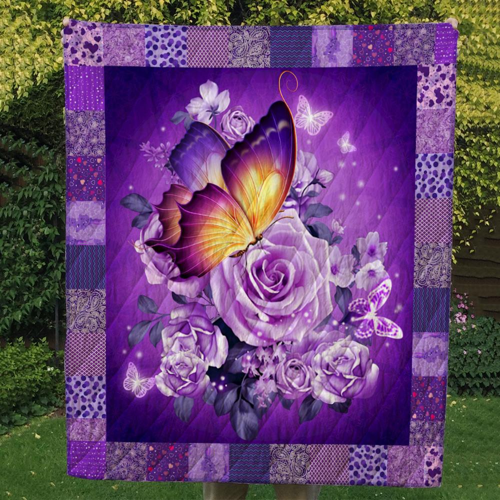 Purple Butterfly Rose CL07110243MDQ Quilt Blanket