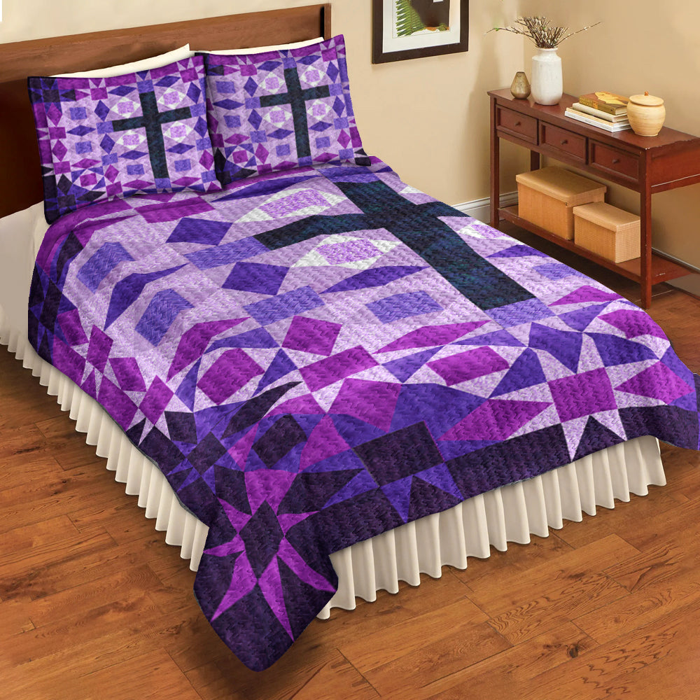 Purple Christian Cross Quilt Bedding Set TL100605QS