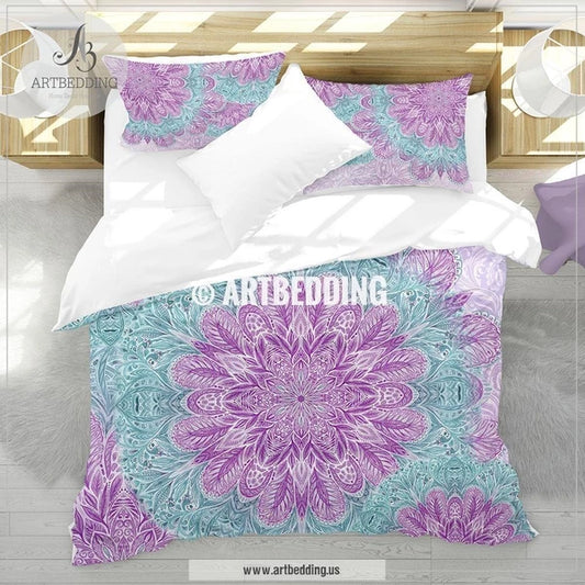 Purple And Light Teal Watercolor Mandala CLM2510317B Bedding Sets