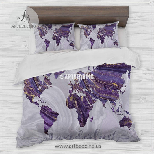 Purple Travel Map CL25100480MDB Bedding Sets