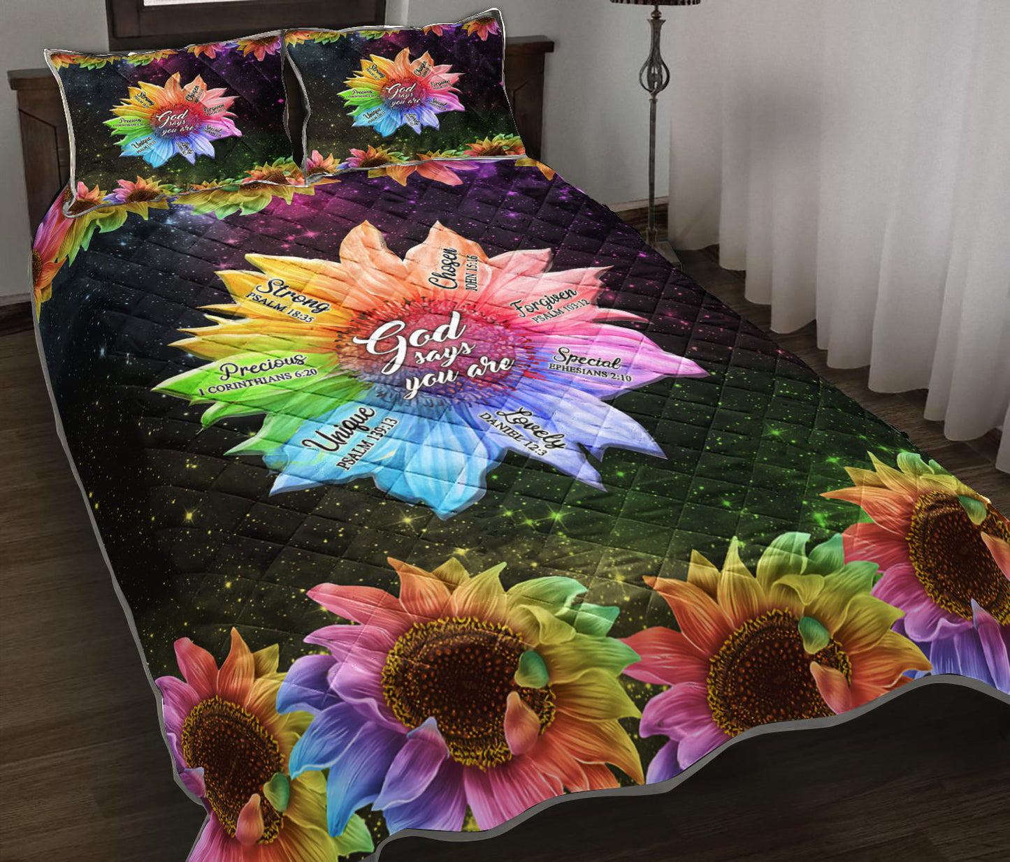 Rainbow Sunflower God Says Quilt Bedding Set TL011007