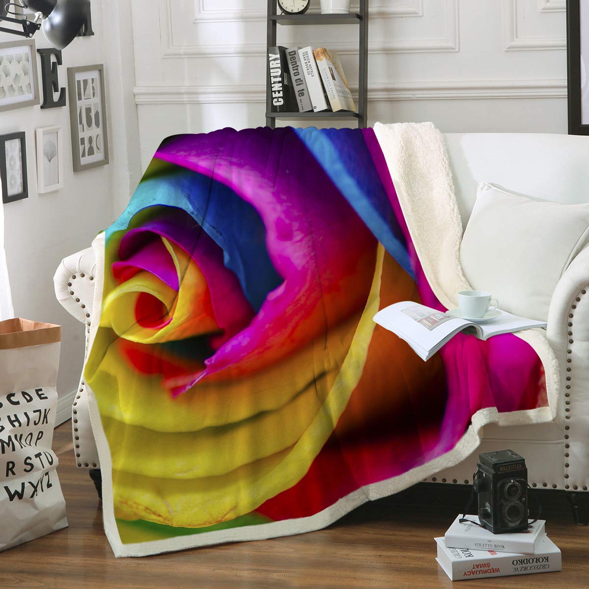 Rainbow Roses CLA1010172F Sherpa Fleece Blanket