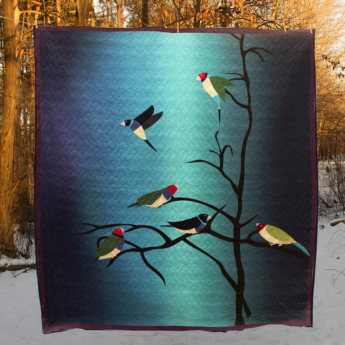 Rainy Day For Gouldian Finches CLA1010452Q Quilt Blanket