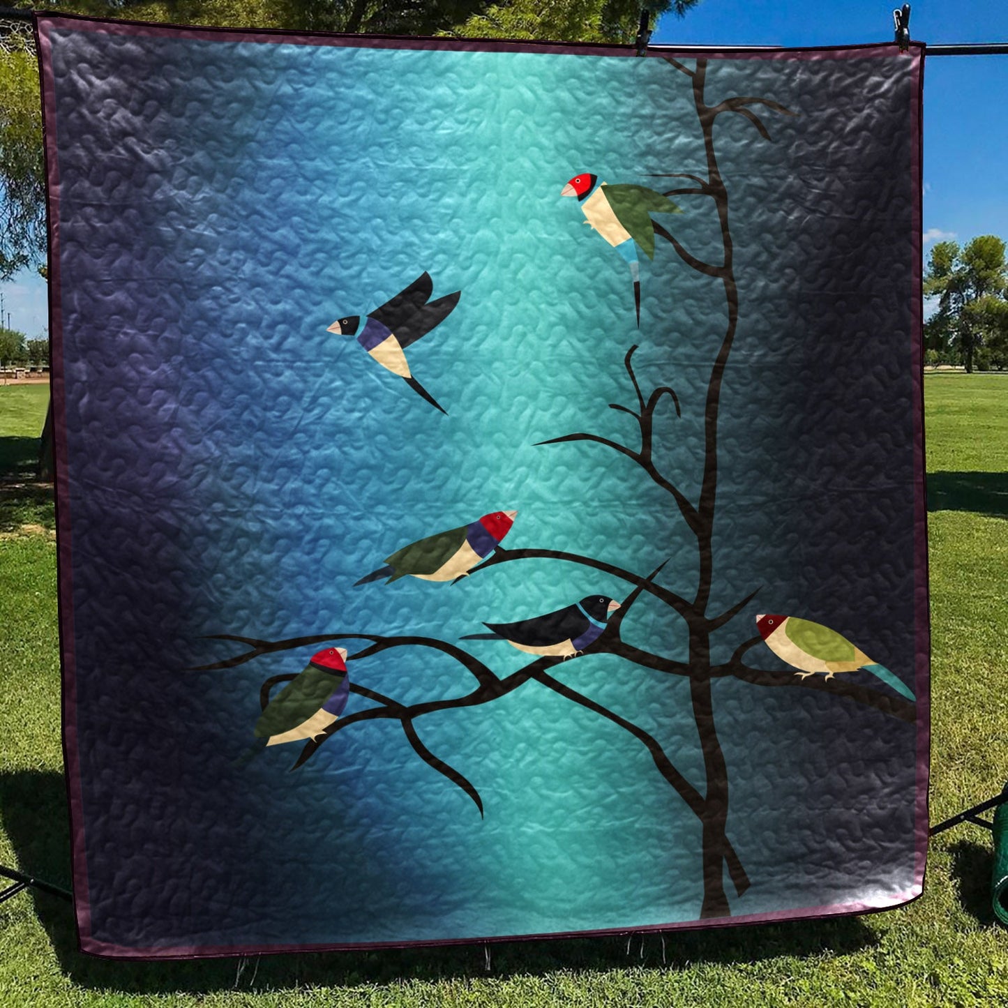 Rainy Day For Gouldian Finches CLA1010452Q Quilt Blanket