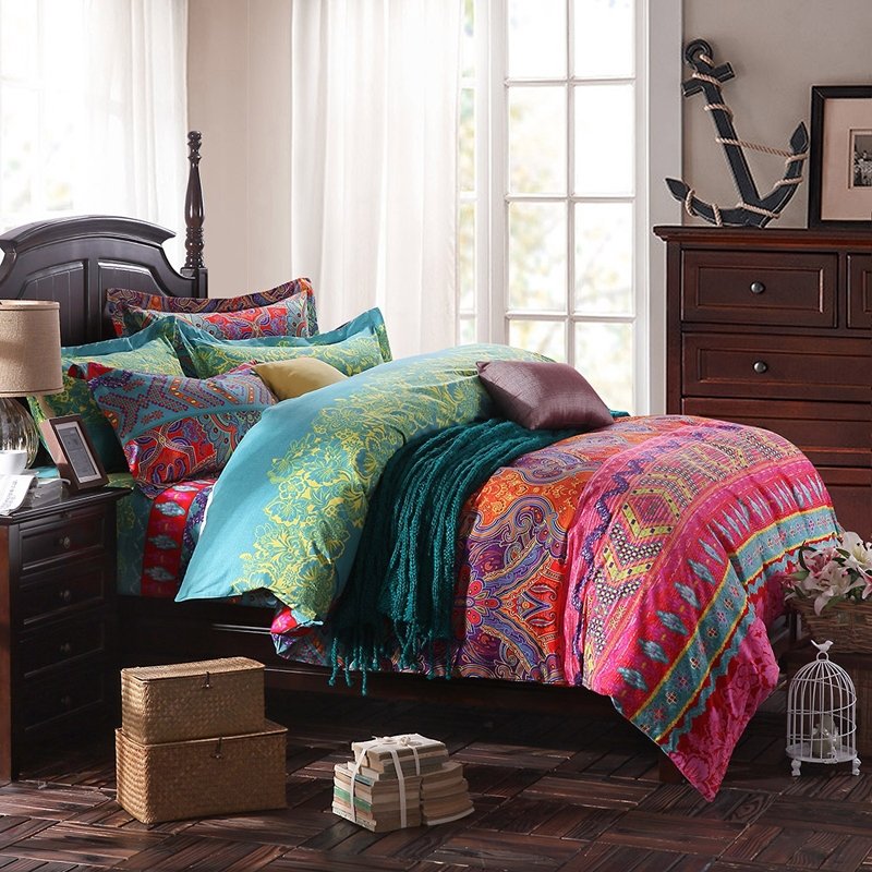 Raspberry Red Orange And Turquoise Indian Pattern Vintage Bohemian Chic Western Style CLA1210385B Bedding Sets