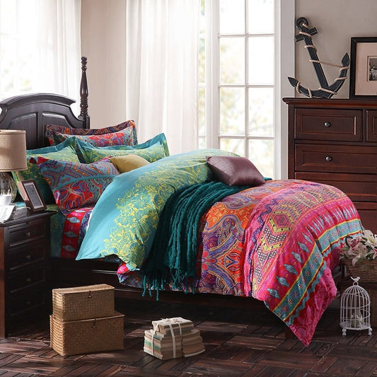 Raspberry Red Orange And Turquoise Indian Pattern Vintage Bohemian Chic Western Style CLA1210385B Bedding Sets