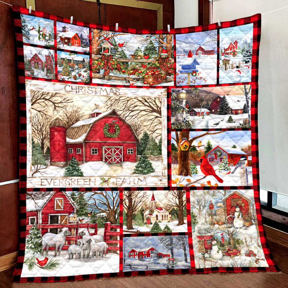 Red Barn Christmas Farm Quilt Blanket TM291002