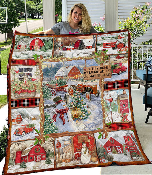 Red Barn Snowman Quilt Blanket TM031115