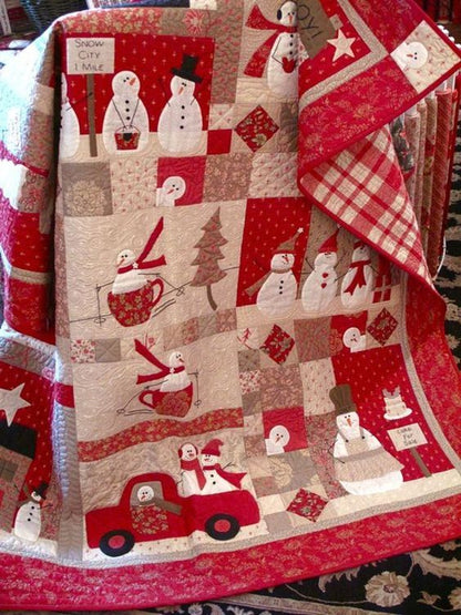 Red Christmas Car Snowman CLH2111480Q Quilt Blanket