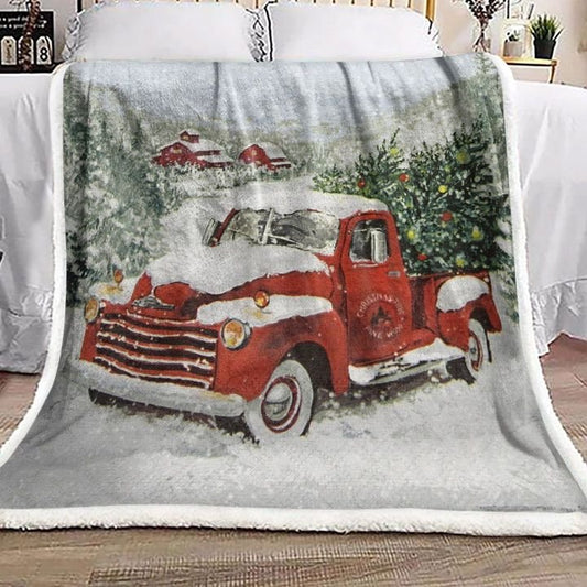 Red Christmas Truck NT2310233F Sherpa Fleece Blanket