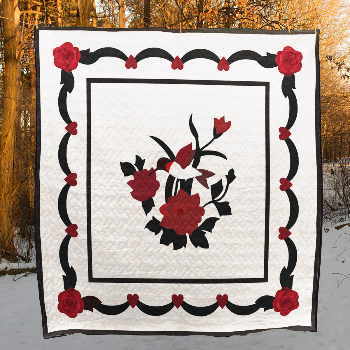 Red Flower And Hummingbird CLA2510422Q Quilt Blanket