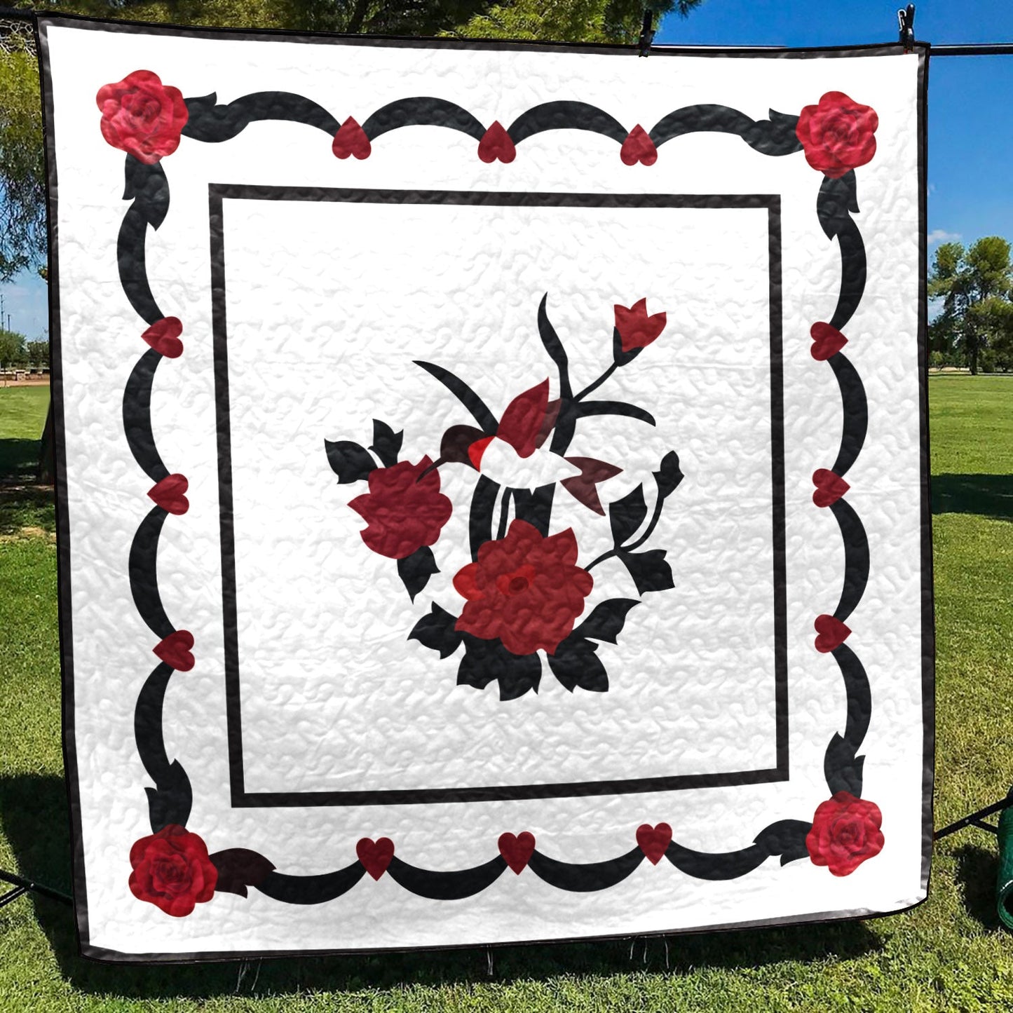 Red Flower And Hummingbird CLA2510422Q Quilt Blanket