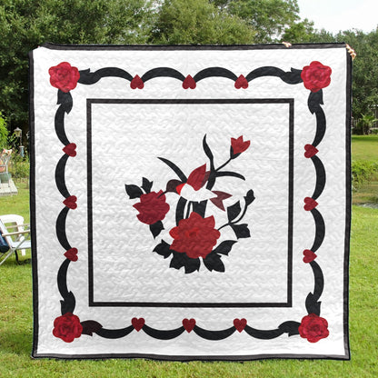 Red Flower And Hummingbird CLA2510422Q Quilt Blanket