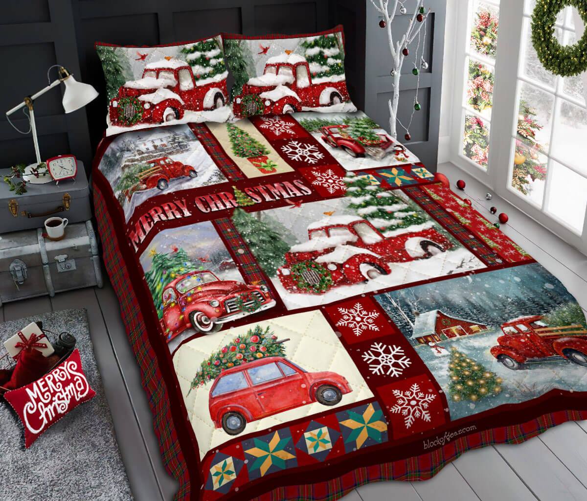 Red Pickup Trucks Christmas Quilt Bedding Set CLH0809008