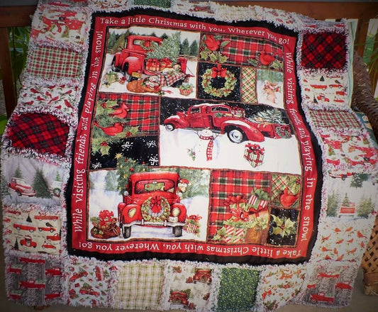 Red Truck Christmas Panel CLA2110385Q Quilt Blanket