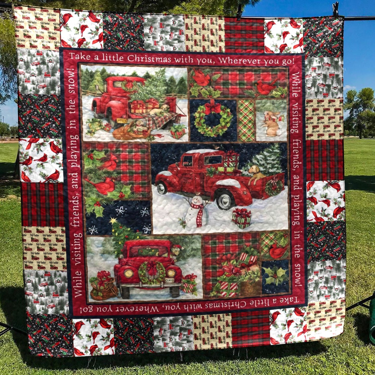 Red Truck Christmas Panel CLA2110385Q Quilt Blanket