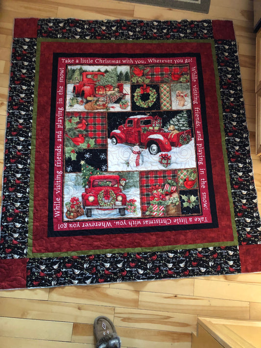 Red Truck Christmas Panel CLA2110386Q Quilt Blanket