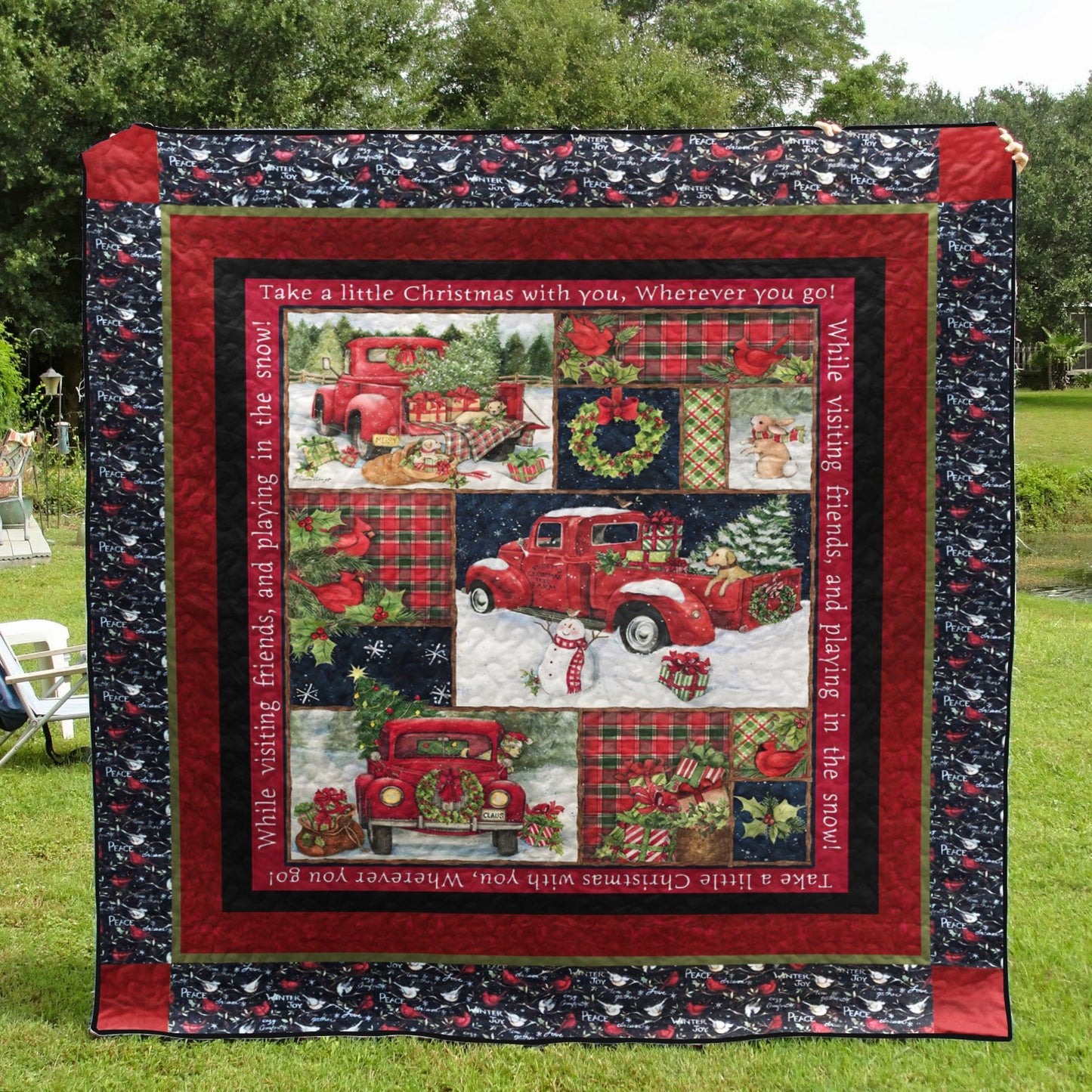 Red Truck Christmas Panel CLA2110386Q Quilt Blanket